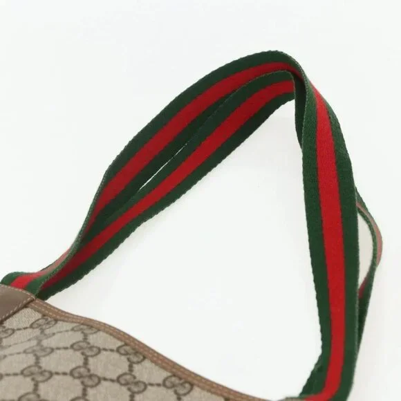 GUCCI GG Supreme Web Sherry Line Tote Bag PVC Beige Red 39 02 003 Auth ka492 - Picture 9 of 15